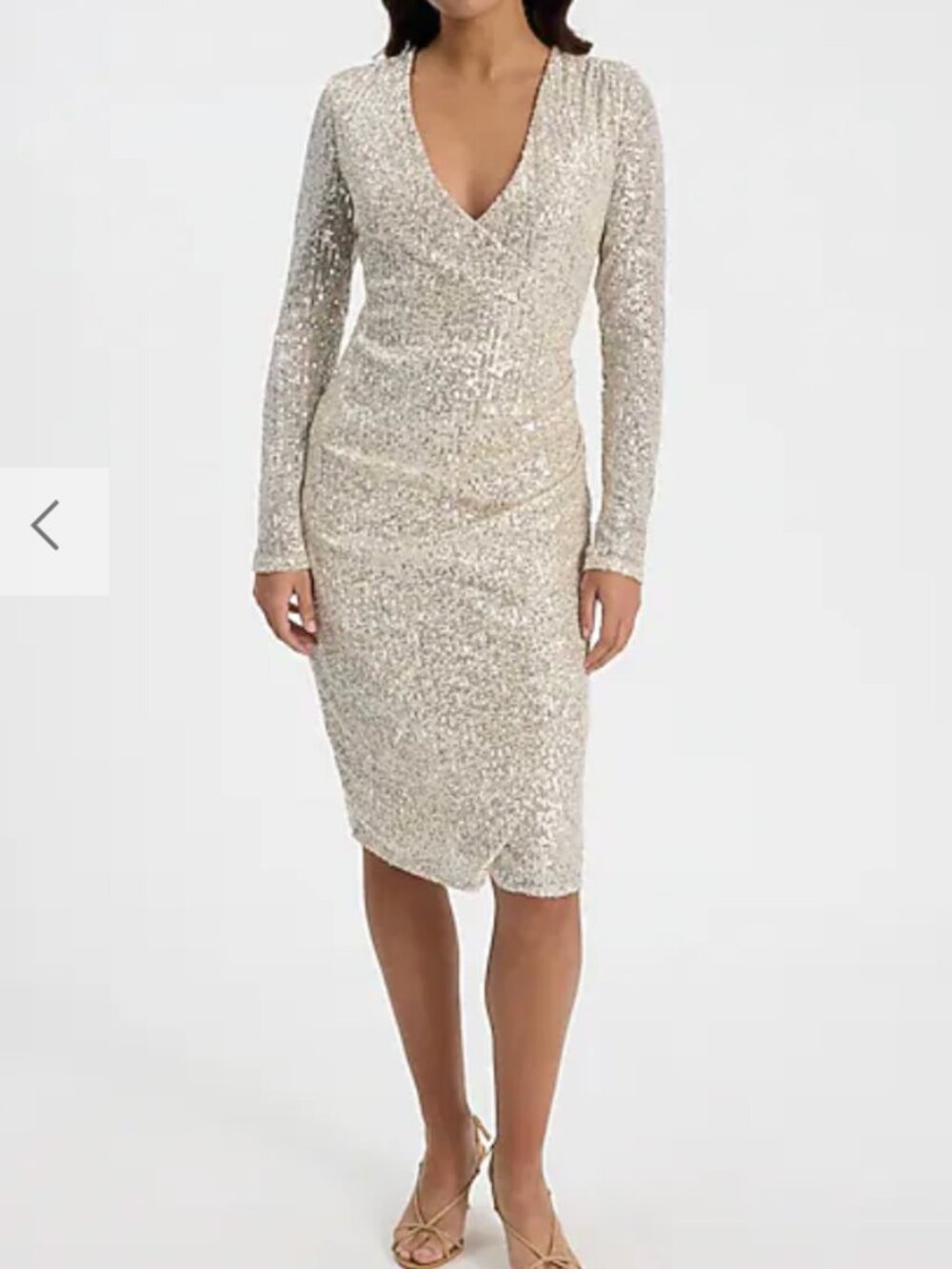 NWT Express Women's Size Medium Gold Sequin V-Neck LS Surplice Midi Dress